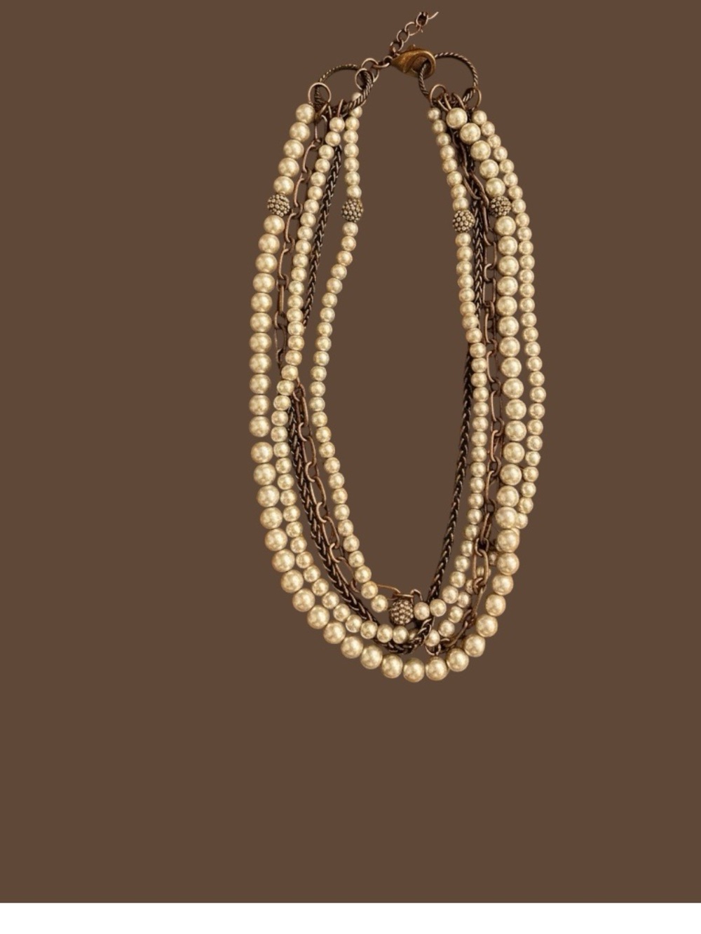 Vintage Classic Pearl Multi-Strand Statement Necklace - Ivory and Bronze